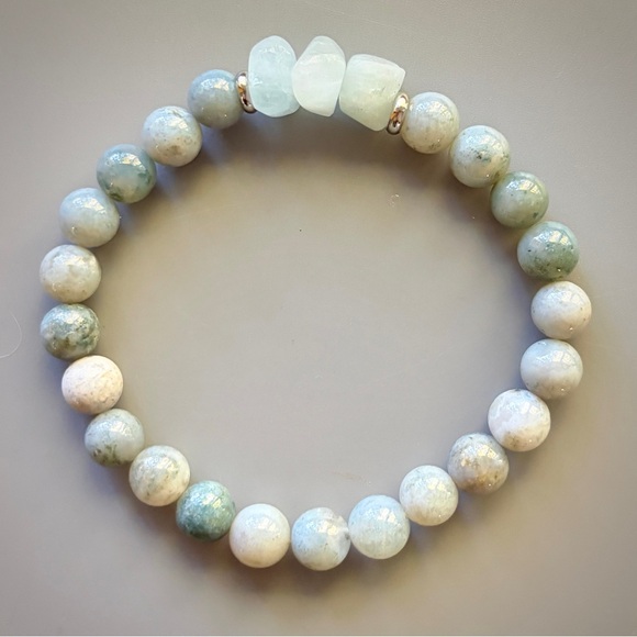 Natural Blue Ocean Jasper and Aquamarine Beaded Bracelet - Picture 4 of 7